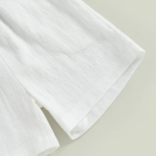 Miniatura 6 de BULINGNA Conjunto de 2 piezas de camiseta de manga corta con botones y pantalones cortos para bebé, algodón, lino, verano