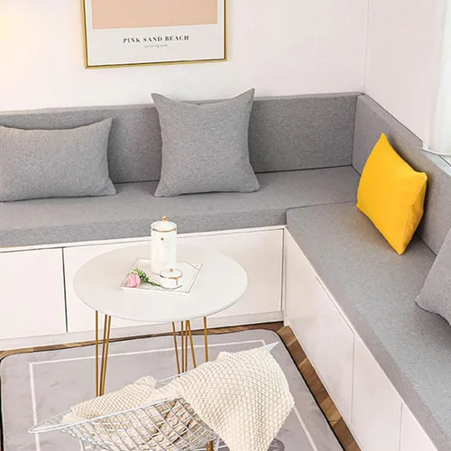 Miniatura 5 de Almohadilla para banco de patio, cojines de banco de jardín, cómoda almohadilla de asiento, tela de lino + núcleo de esponja de alta densidad, gris