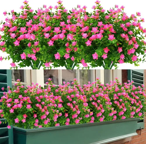 Miniatura 14 de Flores artificiales, arbustos de boj falsos para exteriores, resistentes a los rayos UV, plantas verdes de plástico sintético para colgar