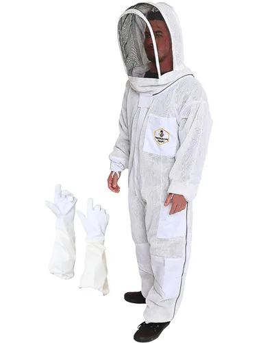 Traje de abeja ventilado de 3 capas, kit de traje de apicultor con velo de esgrima desmontable y guantes de abeja (XL)