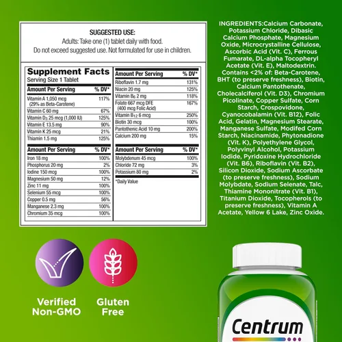 Miniatura 9 de Centrum Suplemento multivitamínico/multimineral para adultos con antioxidantes, zinc, vitamina D3 y vitaminas B, sin gluten, ingredientes sin OMG