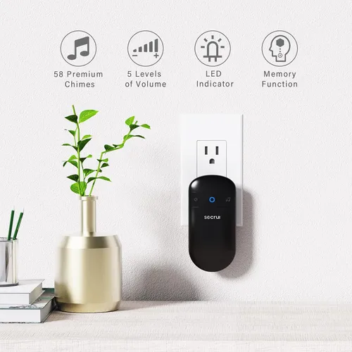Miniatura 2 de SECRUI Timbre inalámbrico para puerta delantera, funciona con pilas, con 52 campanillas, luces flash, 5 niveles de volumen, timbre moderno