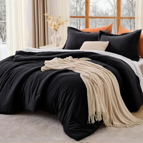 Miniatura 29 de MUXHOMO Juego de edredón beige tamaño individual/individual XL, ropa de cama alternativa ultrasuave para todas las estaciones. El juego de cama