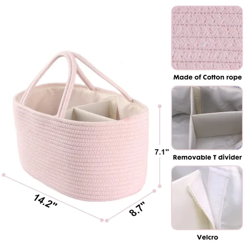 Miniatura 59 de Organizador de pañales para bebé con cuerda de algodón para niña o niño, cesta de almacenamiento portátil para guardería, bolsa de transporte