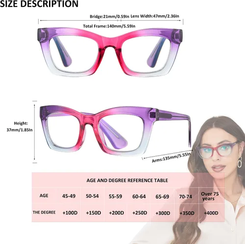 Miniatura 2 de Paquete de 3 anteojos de lectura cuadrados con bisagras de resorte, estilo Oprah, con bloqueo de luz azul, para mujeres y hombres Azul/Verde/Púrpura