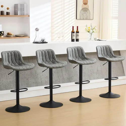 Miniatura 13 de FIRAVOE Juego de 3 taburetes de bar giratorios, taburetes de bar de altura de mostrador marrón con respaldo, taburete de bar ajustable de 25 a 33