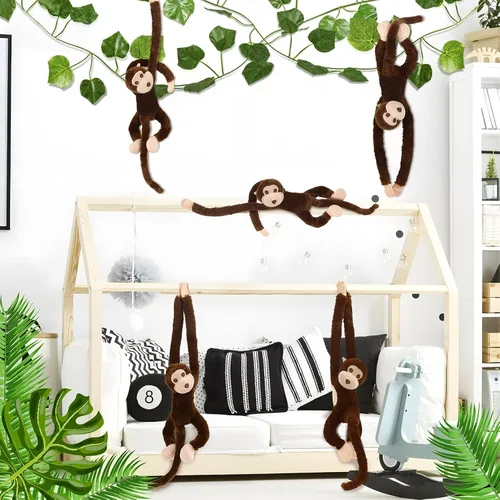 Miniatura 5 de Hungdao 6 paquetes de mono colgante de peluche de la selva con gancho y bucle, mono de peluche colgante para fiesta de la selva para VBS escuela