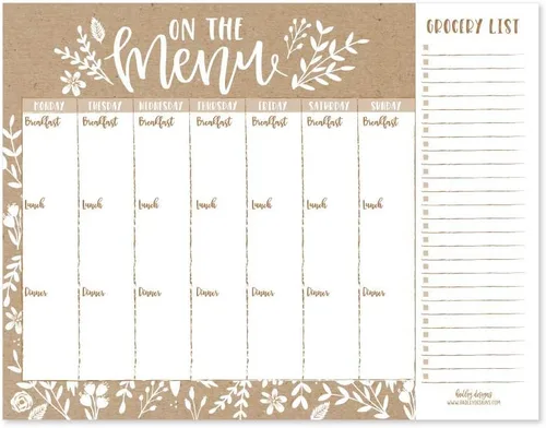 Calendario rústico semanal de planificación de comidas, lista de compras de comestibles, almohadilla magnética para refrigerador, organizador