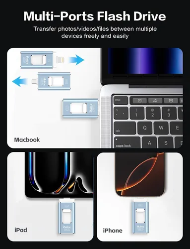 Miniatura 2 de Gulloe Unidad flash de doble interfaz de 256 GB para almacenamiento de teléfono, fotos, videos, respaldo USB de teléfono, tarjeta de memoria externa
