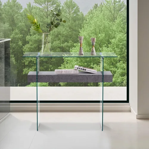Miniatura 2 de ivinta Mesa consola de vidrio con almacenamiento, mesa de entrada moderna de 39.4 pulgadas para sala de estar, vestíbulo, pasillo, dormitorio 5101