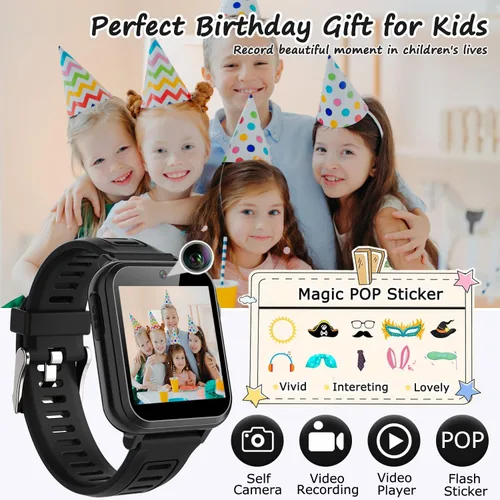 Miniatura 5 de Reloj inteligente para niños, reloj inteligente con 39 juegos, pantalla táctil HD, cámara de video, reproductor de música, podómetro, linterna