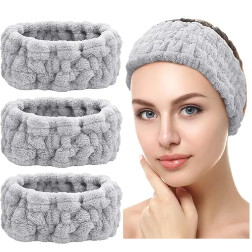 Miniatura 13 de Chuangdi 3 Piezas Diadema Elástica para Maquillaje, Yoga, Deportes, Ducha - Envoltura para la Cabeza para Mujeres y Niñas (Rojo, Azul, Morado)