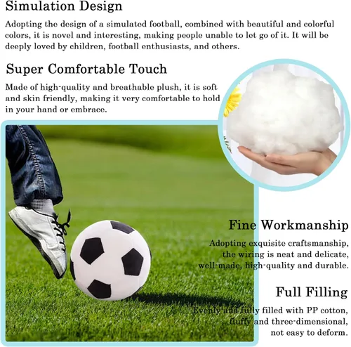 Miniatura 3 de zhidiloveyou Almohada rellena de pelota de fútbol de 11 pulgadas, regalo de fútbol para niños, negro-blanco