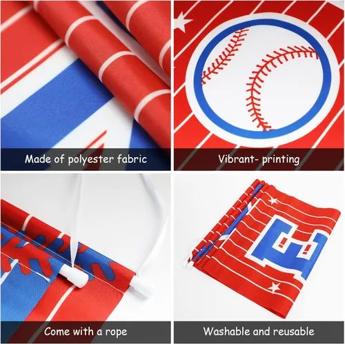 Miniatura 3 de Decoraciones de fiesta de béisbol con temática de béisbol, letrero de porche de cumpleaños, cartel colgante para puerta de béisbol, deportes
