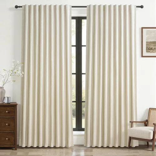 Miniatura 70 de Cortinas opacas extraanchas, 2 paneles para puertas corredizas de vidrio, moderna mezcla de lino plisado pesado, piso a techo, ventanas grandes, 70