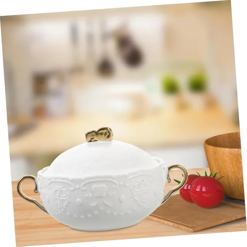Miniatura 7 de DOITOOL Taza de sopa de cerámica de doble asa con tapa y cuchara, cuenco de porcelana resistente al calor de 6.10 pulgadas para cocinar al vapor