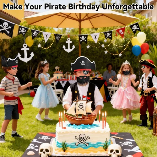 Miniatura 6 de ZeeDix 18 accesorios piratas para niños, incluye 6 sombreros de pirata, 6 parches de ojos y 6 bigotes, decoraciones de fiesta pirata para Navidad