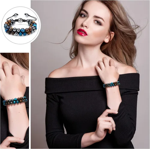 Miniatura 5 de 2 pulseras de cuentas de roca de lava, pulsera de triple protección, pulsera de hematita, obsidiana negra, ojo de tigre, pulsera de cuentas
