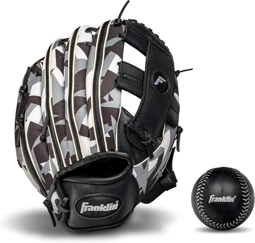 Miniatura 10 de Franklin Sports Kids Baseball Gloves - RTP Youth Teeball Glove + Ball Set - Boys + Girls Teeball Mitt - 9.5" Negro/Plateado