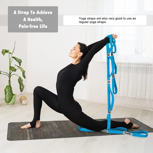 Miniatura 16 de Correa elástica para yoga, no elástica, con letras y comentarios, 10 bucles para terapia física, ejercicio, pilates, baile, gimnasia