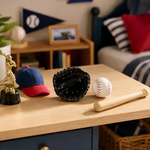 Miniatura 4 de LOGOFUN Miniatures Sports Baseball Kits Mini Bate de Bate de Béisbol Juguete Miniatura Bate de Béisbol Guante y Pelota para Accesorios de Casa