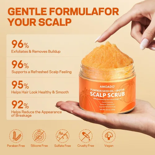 Miniatura 5 de AMOADO Exfoliante para el Cuero Cabelludo, Exfoliante para el Cuero Cabelludo con Aceite de Semilla de Calabaza con Biotina y Romero, Desintoxicante