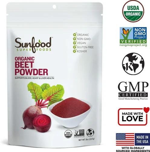 Miniatura 3 de Sunfood Superfoods Polvo de raíz de remolacha orgánica – Remolacha para jugos y batidos, colorante natural de alimentos para hornear, certificado