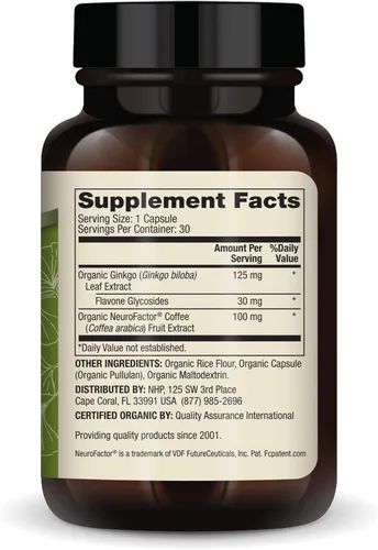 Miniatura 2 de Dr. Mercola Ginkgo Biloba orgánico con NeuroFactor - Apoya la salud cerebral - Extracto de hoja de ginkgo estandarizado - Fruta de café rica