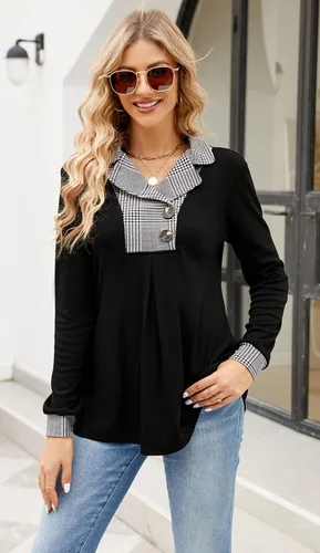 Miniatura 3 de Newchoice Womens Long Sleeve Tunic Tops for Leggings Casual Notch Collared Button Sweatshirts Pullover Shirt Tops