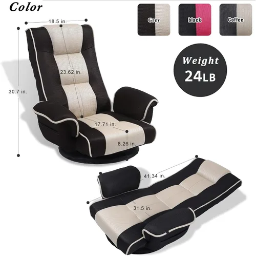 Miniatura 2 de Silla de suelo giratoria de 360 grados para juegos con reposabrazos, silla plegable de piso con respaldo acolchado de múltiples ángulos, sofá