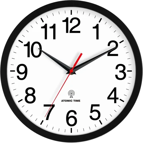 Rohioue Reloj de Pared Atómico, Relojes de Pared Modernos de 10 Pulgadas Operados con Batería, Reloj Analógico para Sala de Estar, Oficina, Hogar,