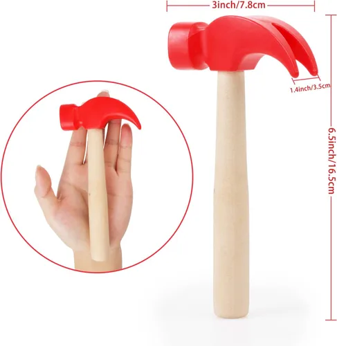 Miniatura 2 de Fowecelt Juguetes de martillo de madera, martillos de simulación, herramientas de mantenimiento, juguetes educativos para niños, suministros de Rojo