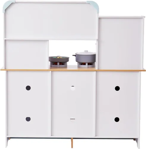 Miniatura 9 de VEVOR Juguete de cocina de madera para niños con luces y sonidos, cocina para niños pequeños con máquina de hielo, horno, fregadero, microondas