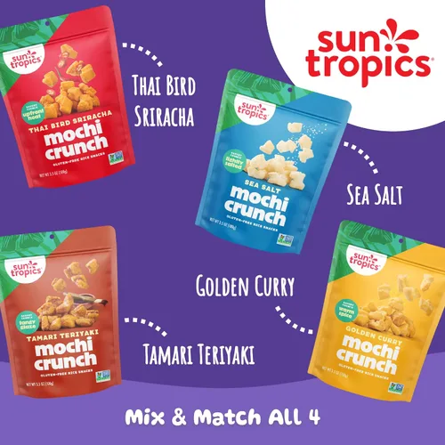 Miniatura 8 de Sun Tropics Mochi Snack Bites, sabor a curry dorado, 3.5 onzas (paquete de 6) Bocaditos crujientes de Mochi crujientes, pepitas de arroz