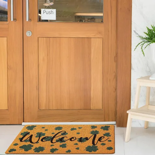 Miniatura 5 de Tinideya Tapete de bienvenida del día de San Patricio, tapete de fibra de coco con trébol irlandés, decorativo, lavable, antideslizante