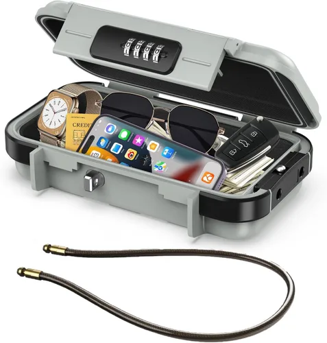 Miniatura 10 de LOFICOPER Caja de seguridad portátil, caja de seguridad de 4 dígitos, caja de seguridad de playa con cadena extraíble, diseño impermeable