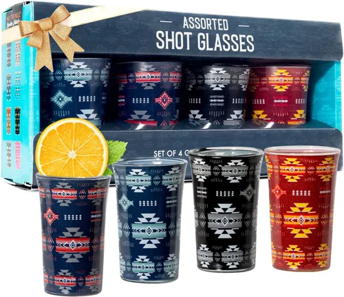 Miniatura 9 de Juego de 4 vasos de chupito transparentes con base pesada del suroeste y aptos para lavavajillas para licores, whisky, tequila, vodka, fiesta
