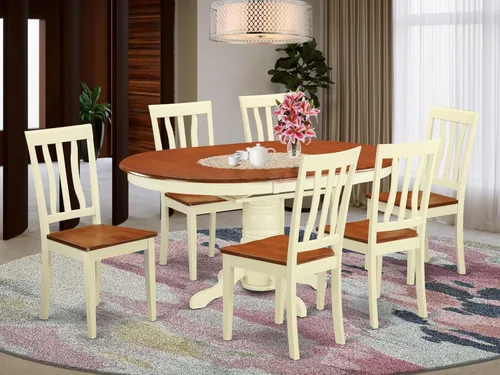 Miniatura 2 de East West Furniture AVAT7-WHI-W Juego de mesa de comedor de 7 piezas consta de una mesa de comedor ovalada con hoja de mariposa y 6 sillas