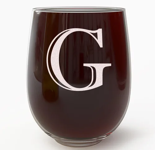 Miniatura 9 de Copa de vino grabada con monograma de 17 onzas sin tallo (letra A) A-Z, regalos personalizados para mujeres, copas de vino personalizadas, regalo