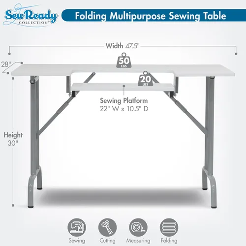 Miniatura 3 de Sew Ready Mesa de coser plegable multiusos – 47.5 pulgadas de ancho x 28 pulgadas de profundidad, mesa plegable blanca para pasatiempos y máquina