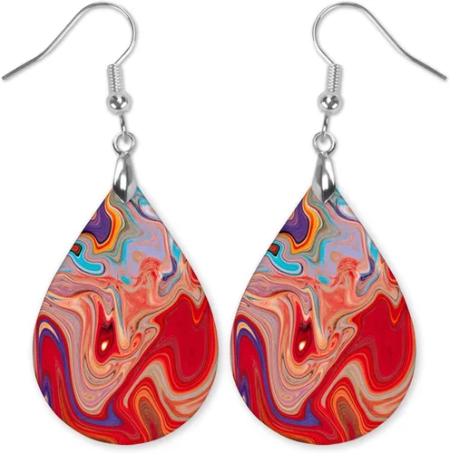 Miniatura 43 de Dangle Earrings for Women Colorful Dangling Drop Statement Jewelry Printed MDF Wood Teardrop Double Side Print Handmade by The Painted Pug