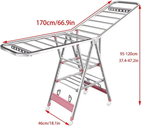 Miniatura 7 de Tendedero plegable para interiores, estante de secado de ropa plegable de 3 niveles, estante de secado independiente, con alas de altura ajustable