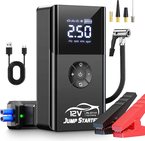 Miniatura 8 de Arrancador con compresor de aire, 8000 A 180 PSI, batería portátil de coche (todo gasolina/12L diesel) 12 V caja de salto de automóvil cargadores