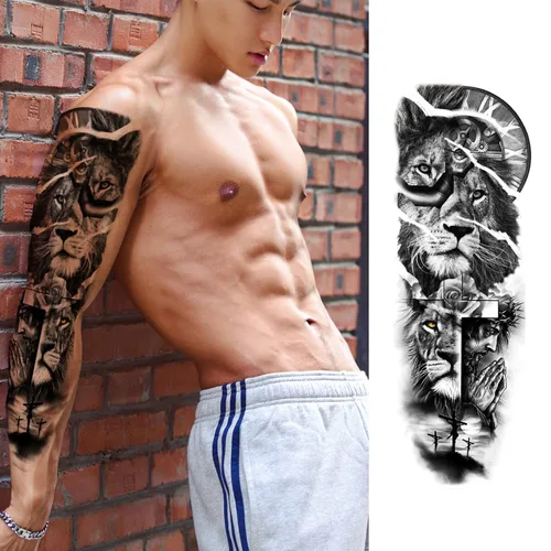 Miniatura 5 de Manga de Tatuajes Temporales de Animales, 8 Hojas de Tatuajes Temporales Grandes, Manga Completa de Tatuajes Temporales para Mujeres, Tatuajes