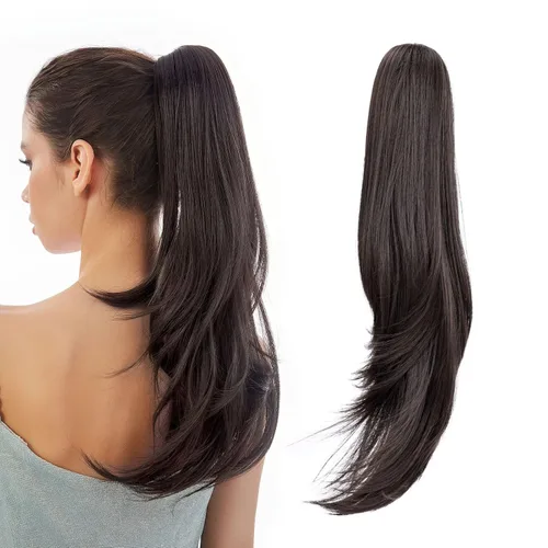 Miniatura 16 de Extensión de Cola de Caballo, Extensión de Cabello con Garra Larga de 20", Piezas de Cabello Sintético Ondulado Liso con Clip en Peluca de Cola