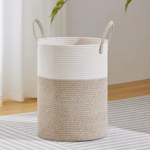 Miniatura 17 de VIPOSCO Cesta de lavandería grande, cesta de almacenamiento de cuerda tejida alta para mantas, juguetes, ropa sucia en la sala de estar, baño, Rayas