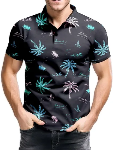 Miniatura 87 de Camisa de golf de los años 80 para hombre, ajuste seco, manga corta, estampada, divertidas, camisas de golf de los años 90 para hombre