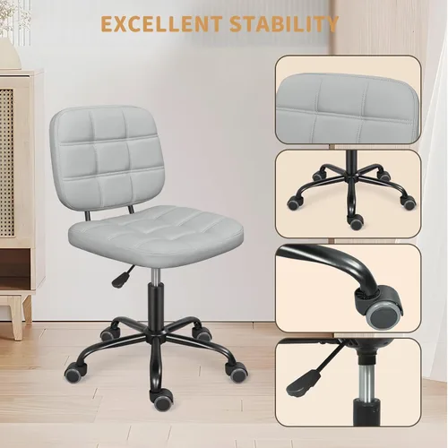 Miniatura 7 de ERGOSEAT Silla de Escritorio de Oficina en Casa sin Brazos con Ruedas, Silla de Dibujo Ergonómica Moderna Rodante con Ruedas Giratorias de 360°