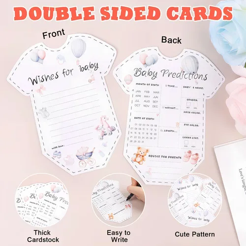 Miniatura 3 de CCINEE 50 tarjetas de predicción para baby shower, juegos de revelación de género, tarjetas de deseos y consejos para niños y niñas, padres recién