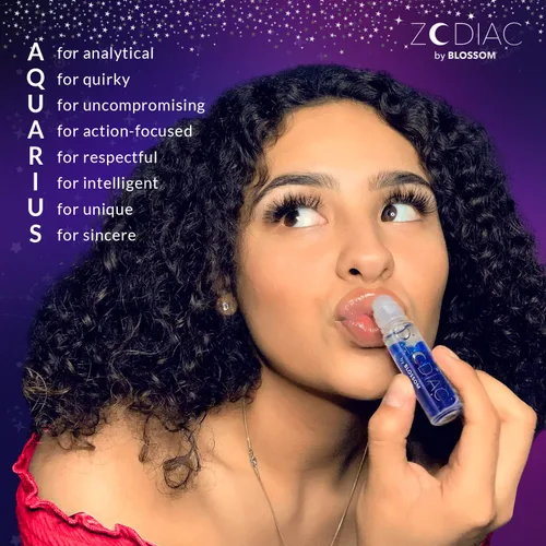 Miniatura 8 de Blossom Brillo de labios con signo del zodiaco con aroma a vainilla, brillo labial roll-on hidratante e hidratante con cristales del zodiaco, Acuario